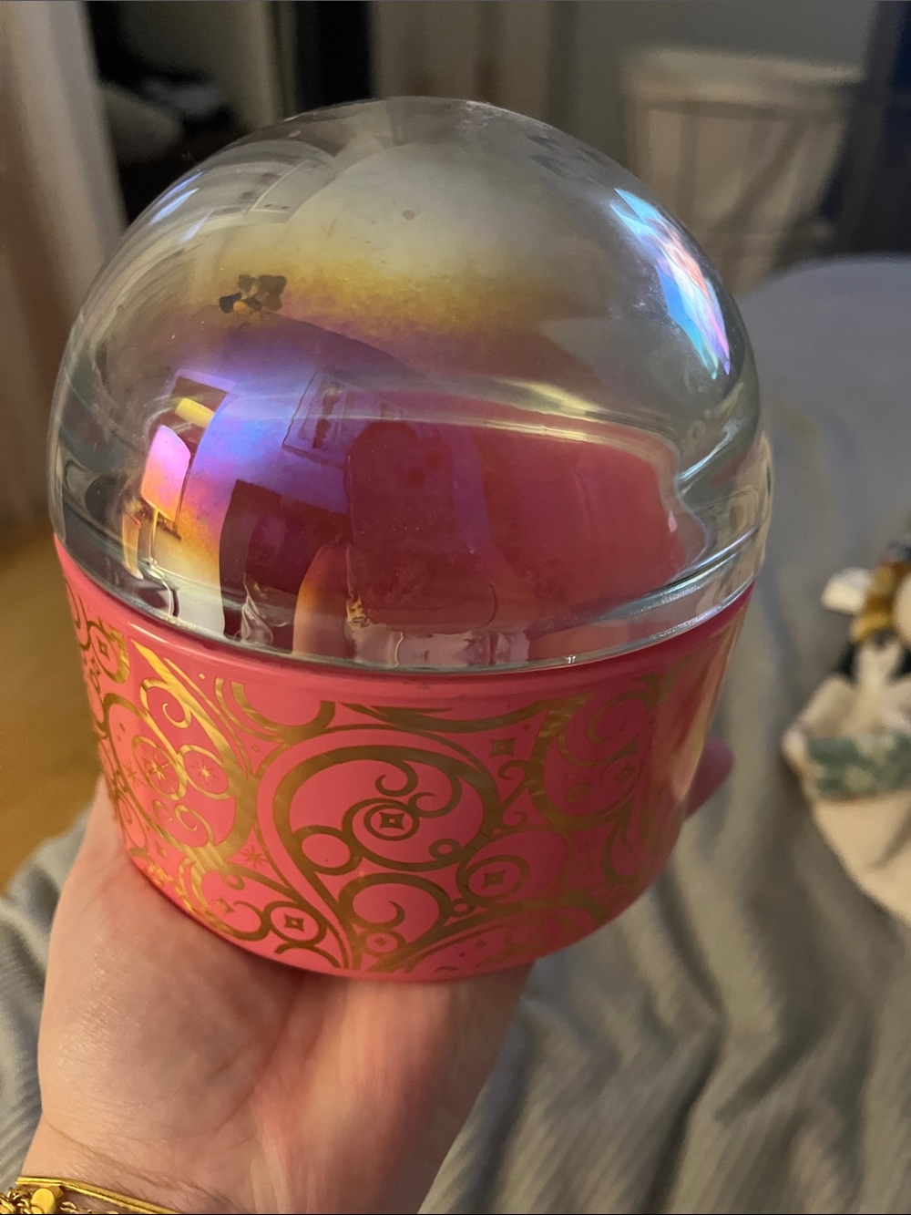 Pink and Gold Decorative Glass Dome Accent - Elegant Tabletop Ornament